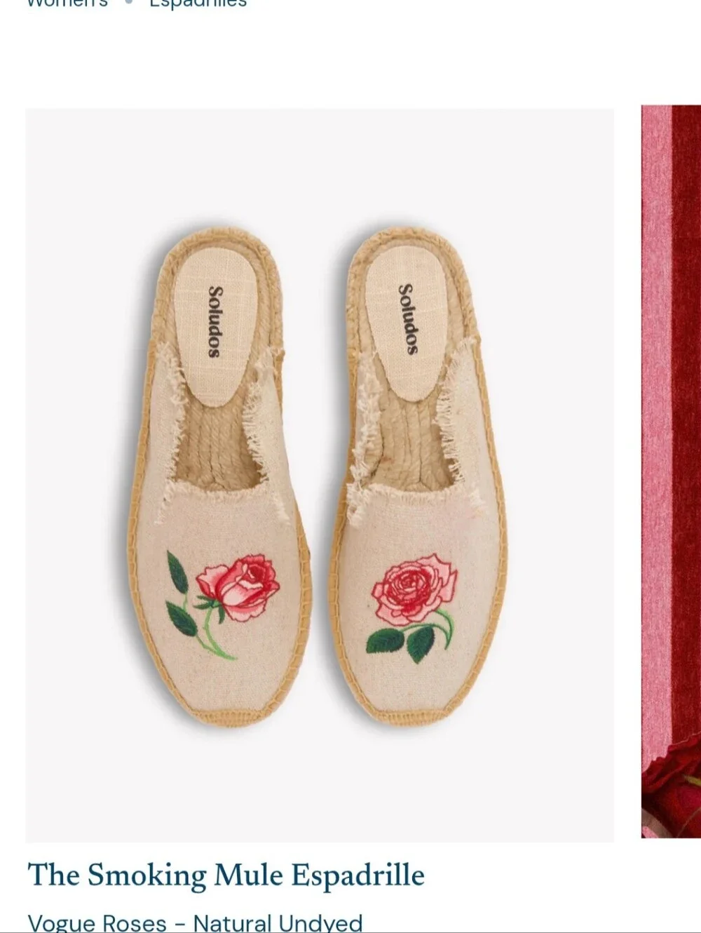 NWT Soludos The Smoking Mule Vogue Roses Sz.7